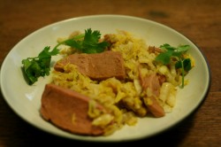 Mock pork with curried apricot and napa cabbage