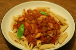 Penne with sweet and spicy pepper, mushroom, and cannellini sauce