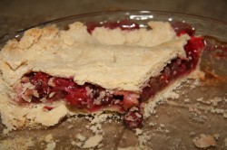 Slice of cherry rhubarb pie